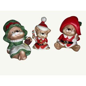 Homco Porcelain Figurines Christmas Bear Family Santa Claus # 5600 3 pcs Vintage
